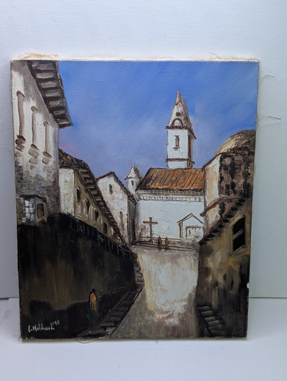 I. Maldonado 1995 Original Ecuador Painting on Canvas Quito Colonial Church Art